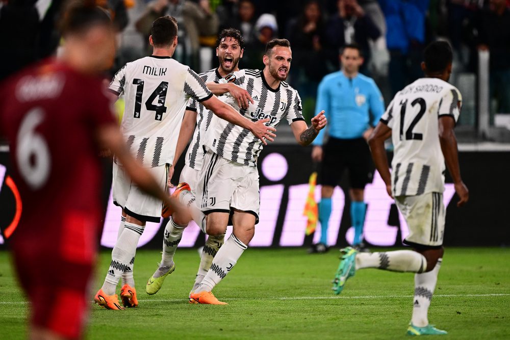 Juventus-Verteidiger Federico Gatti jubelt nach seinem Ausgleichstreffer gegen Sevilla (Bild: Marco Bertorello/AFP)