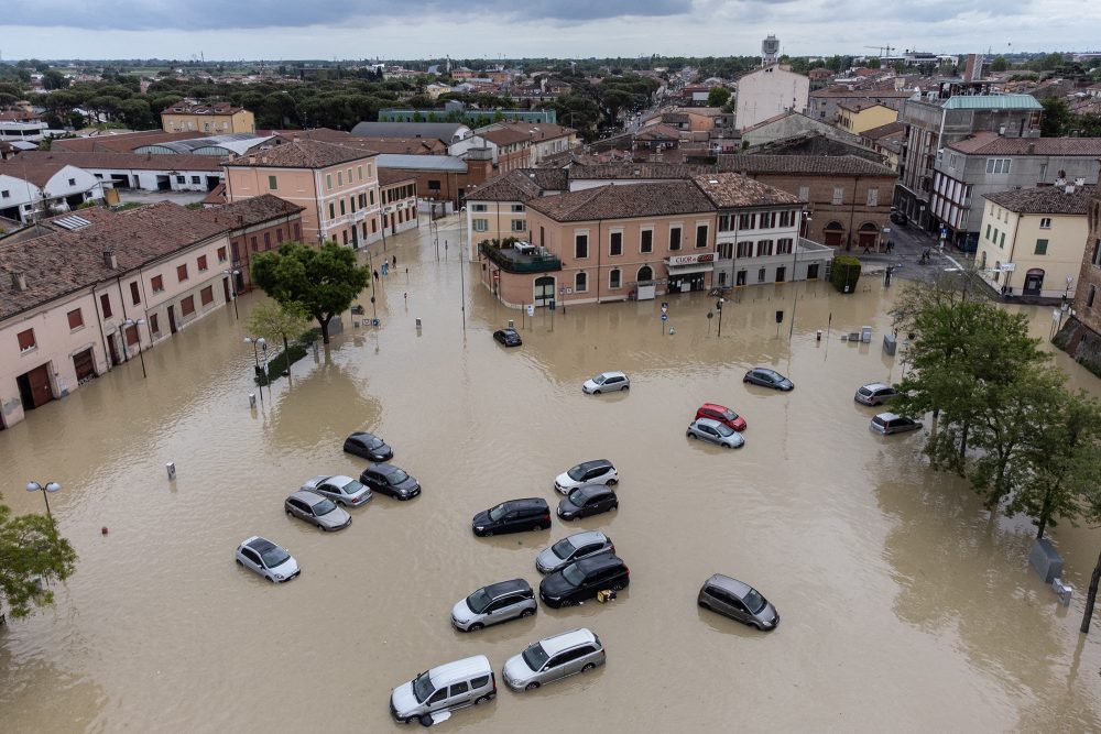 Überschwemmte Straßen in der italienischen Stadt Lugo (Bild: Federico Scoppa/AFP)