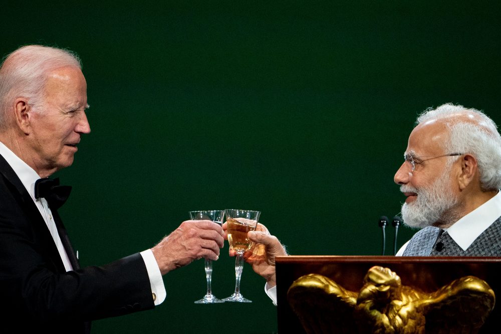 US-Präsident Joe Biden und der indische Premierminister Narendra Modi beim offiziellen Staatsdinner im Weißen Haus in Washington (Bild: Stefani Reynolds/AFP)