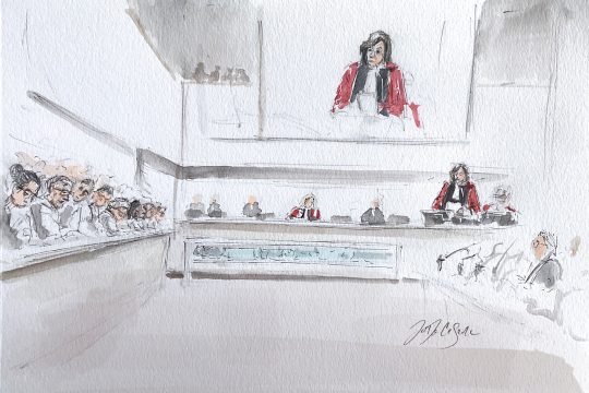 Brüsseler Terrorprozess - Zeichnung von Dienstag (Bild: Jonathan De Cesare/Belga)