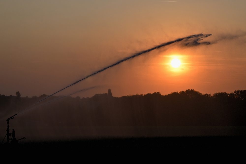 Landwirt wässert ein Gemüsefeld