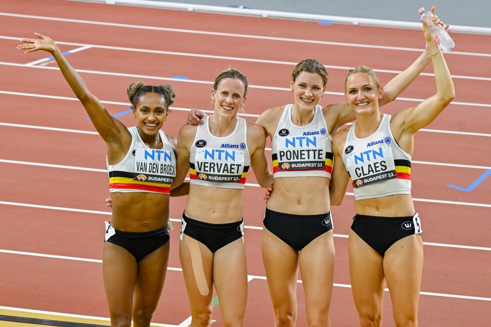 Die "Belgian Cheetahs" am Sonntag bei der Leichtathletik-WM in Budapest (Bild: Eric Lalmand/Belga)