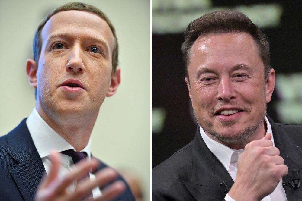 Mark Zuckerberg und Elon Musk (Archivbild: Mandel Ngan/Alain Jocard/AFP)