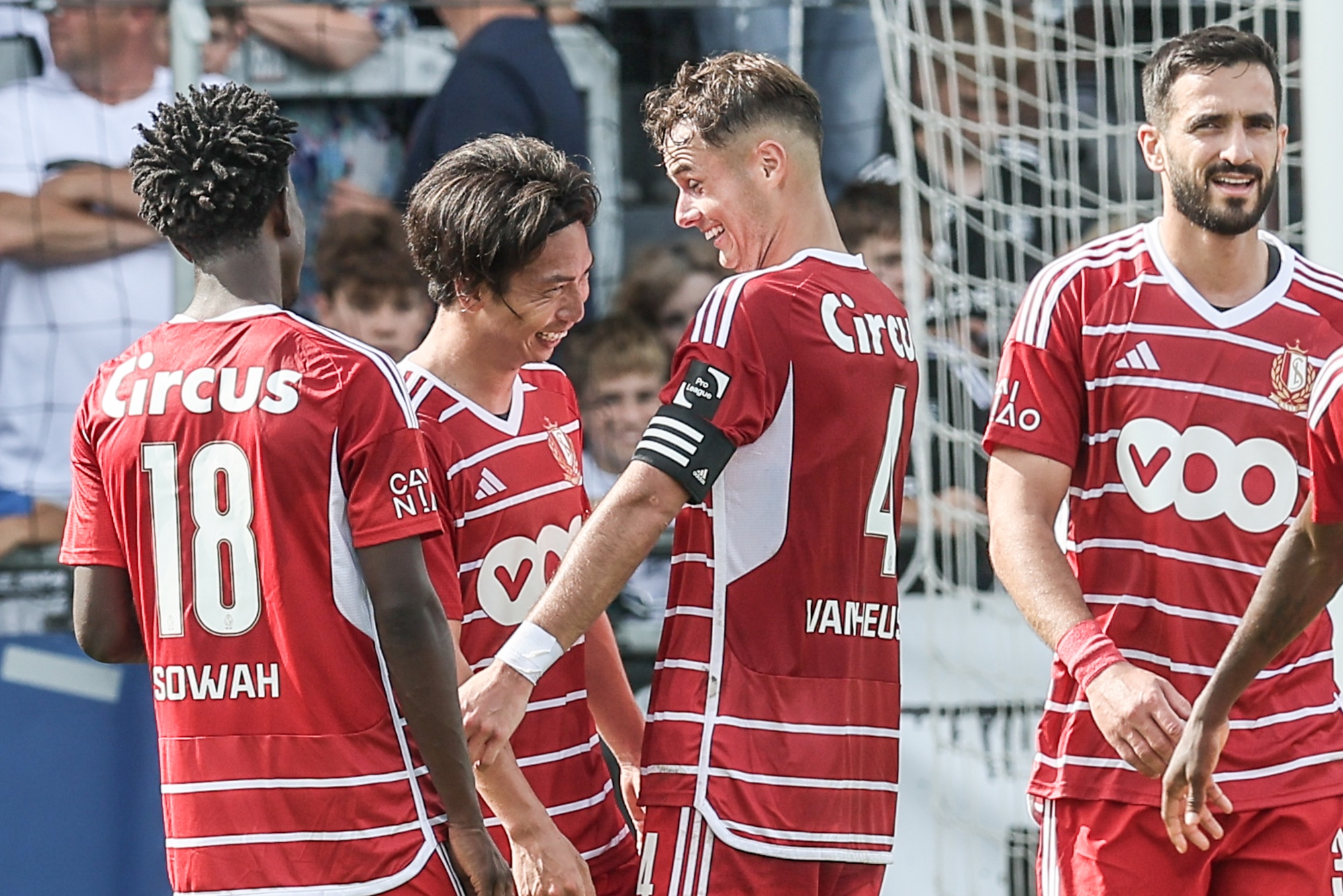 Standard's Hayao Kawabe celebrates after scoring during a soccer match between KAS Eupen and Standard de Liege, Sunday 17 September 2023 in Eupen, on day 07 of the 2023-2024 season of the 'Jupiler Pro League' first division of the Belgian championship. BELGA PHOTO BRUNO FAHY