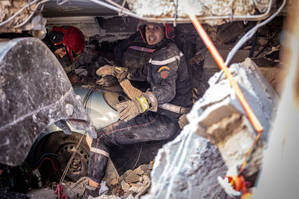 Bergungsarbeiten in Moulay Brahim in der Provinz Al Haouz (Bild: Fadel Senna/AFP)