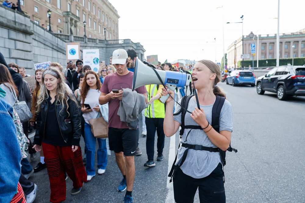 Greta Thunberg am Freitag beim Klimamarsch in Stockholm (Bild: Christine Olsson/TT News Agency/AFP)