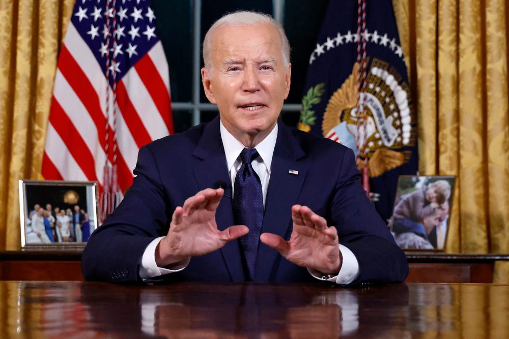 US-Präsident Joe Biden spricht im Oval Office des Weißen Hauses zum Konflikt zwischen Israel und dem Gazastreifen sowie zur russischen Invasion in der Ukraine (Bild: Jonathan Ernst/Pool/AFP)