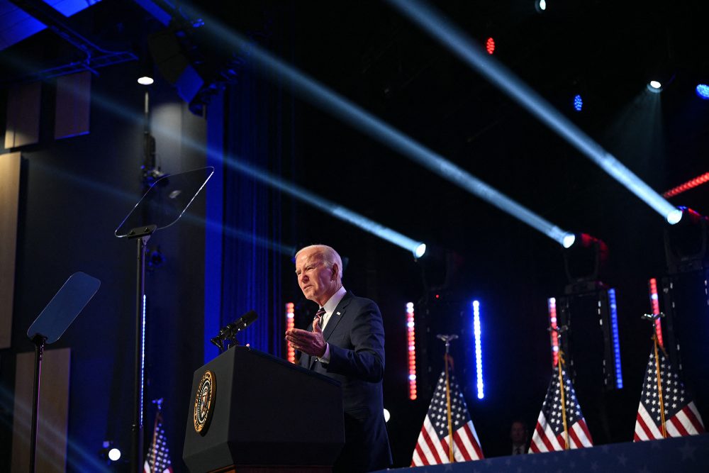 US-Präsident Joe Biden bei einer Wahlveranstaltung im Montgomery County Community College in Blue Bell, Pennsylvania (Bild: Mandel Ngan/AFP)