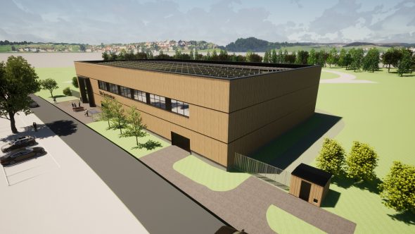 Entwurf zum Neubau der Sporthalle am König-Baudouin-Stadion (Bild: Synergie Architecture)
