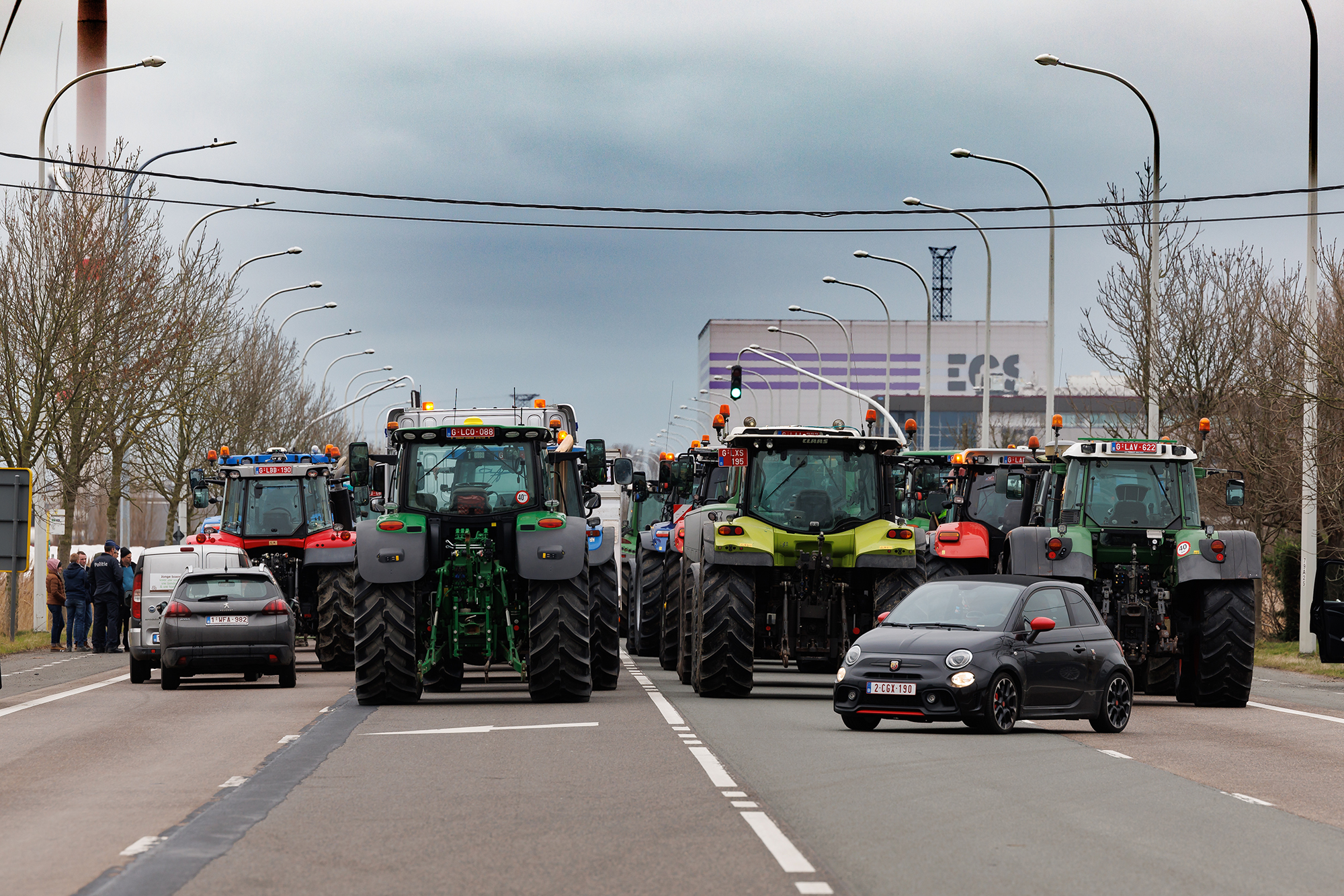 Protestaktion der Landwirte im Hafen von Zeebrugge (Bild: Kurt Desplenter/Belga)