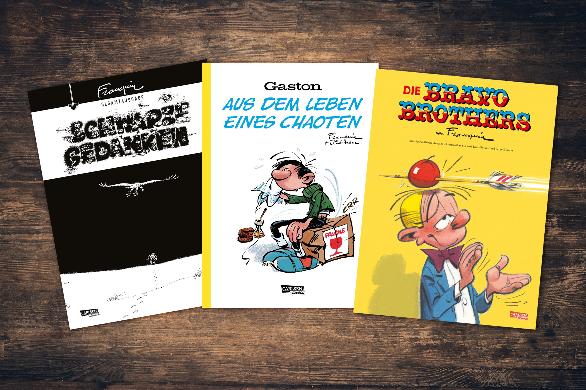 Drei der Sonderausgaben zum 100. Geburtstag von Franquin (Cover: Carlsen Verlag)