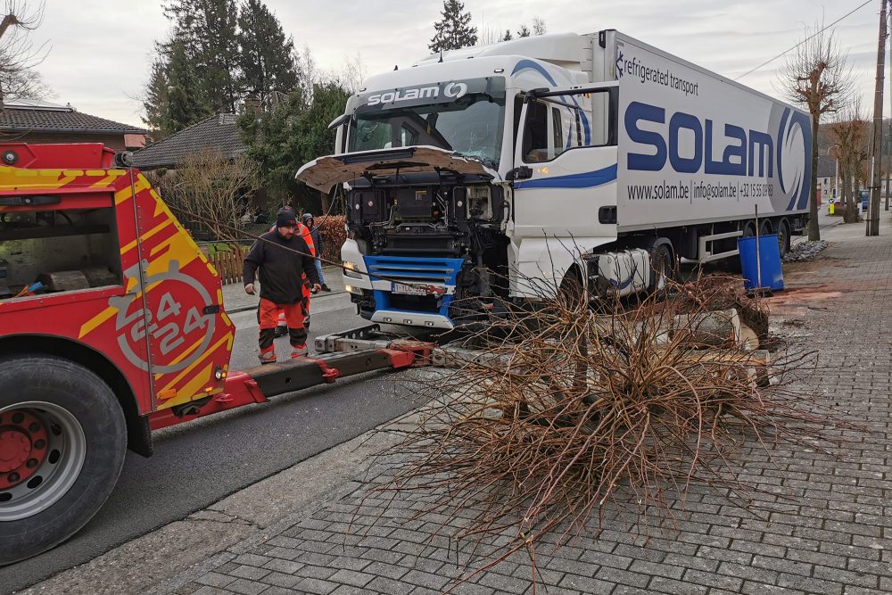 In der Lindenallee fuhr der Laster gegen einen Baum (Bild: Gemeinde Kelmis)