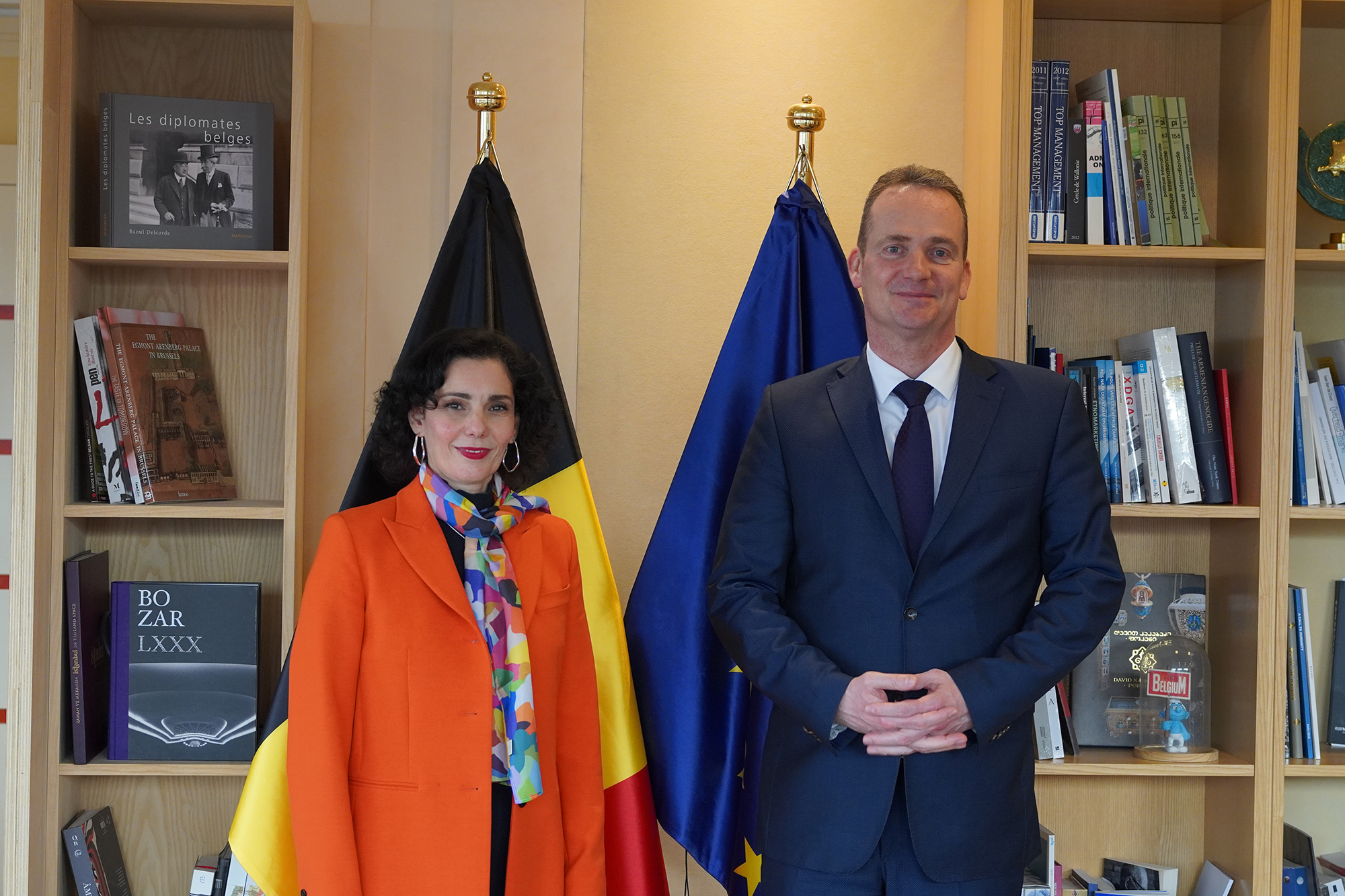 Außenministerin Hadja Lahbib und DG-Ministerpräsident Oliver Paasch bei ihrem Treffen in Brüssel