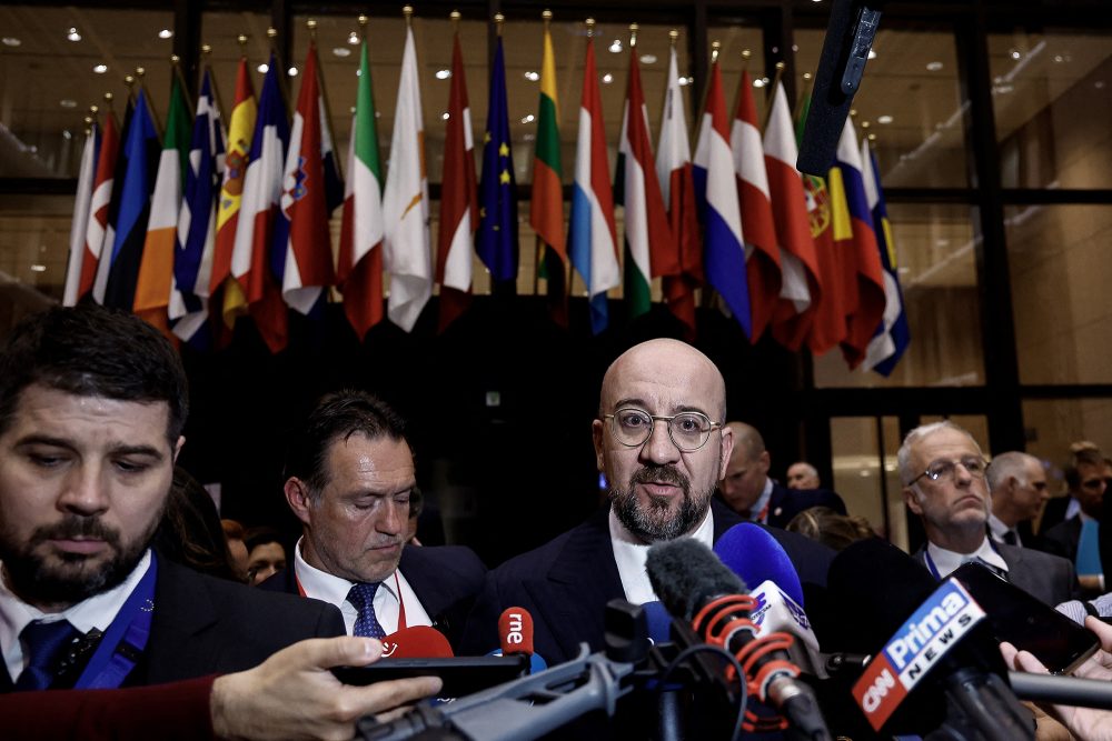 EU-Ratspräsident Charles Michel beim EU-Sondergipfel in Brüssel am 17. April 2024