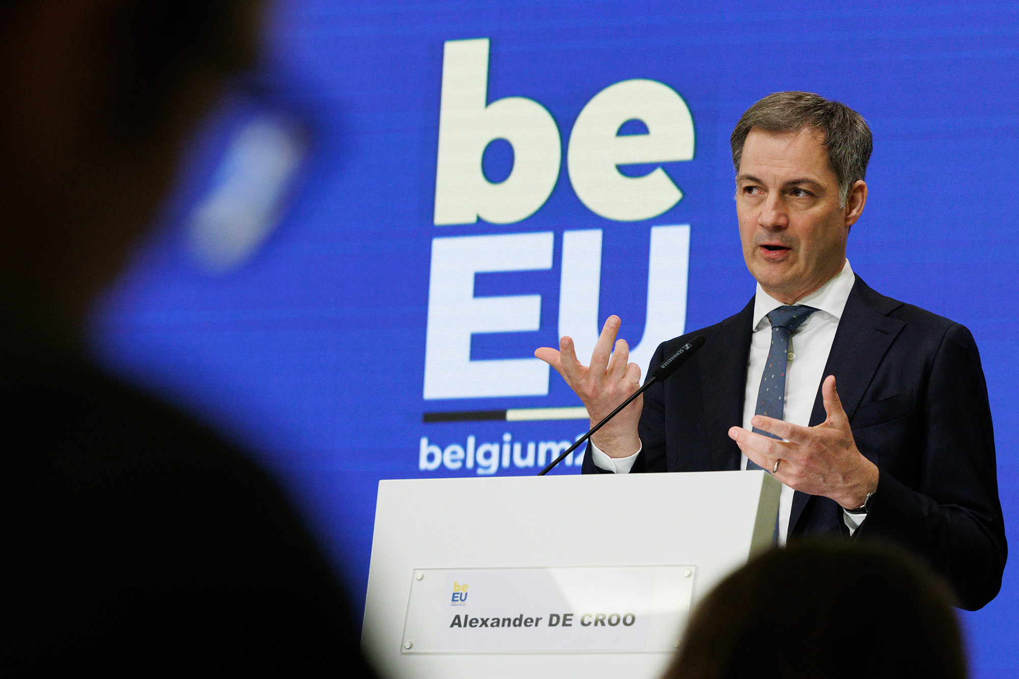 Premier De Croo während einer Pressekonferenz am Freitag in Brüssel