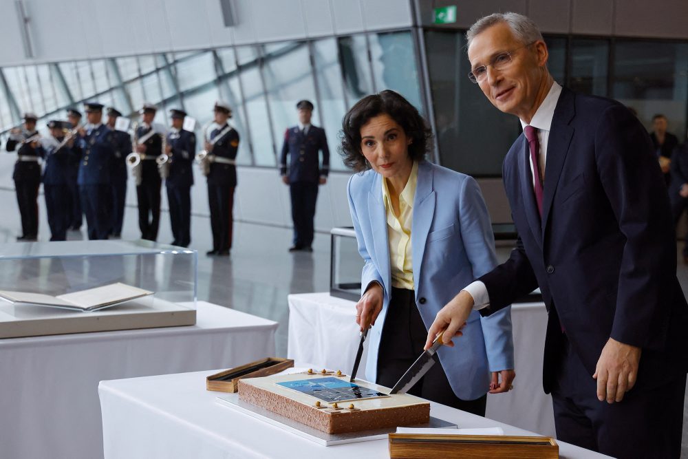 Außenministerin Hadja Lahbib und Nato-Generalsekretär Jens Stoltenberg am Donnerstag in Brüssel