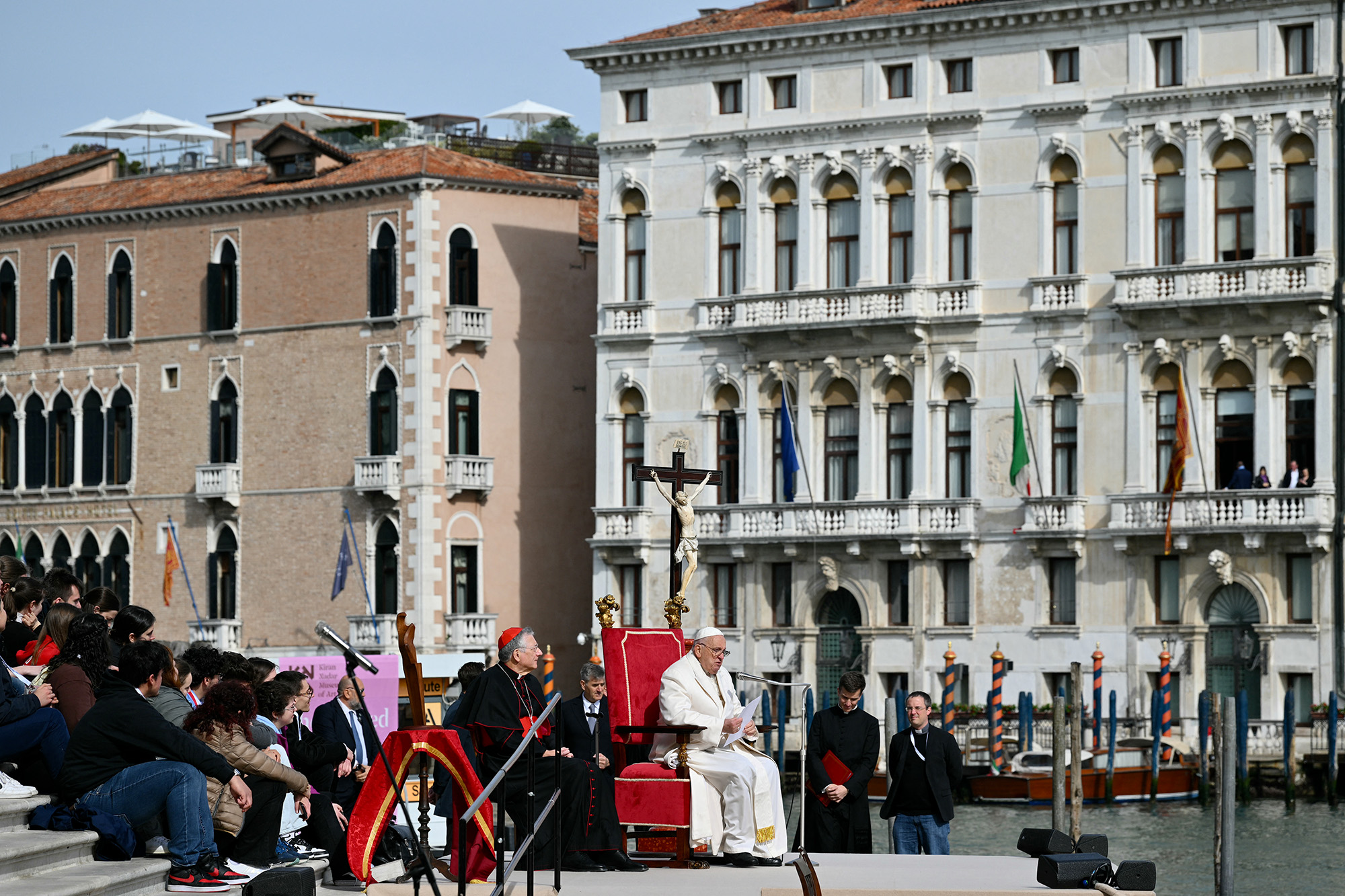 Der Papst bei einer Rede am Sonntagmorgen in Venedig