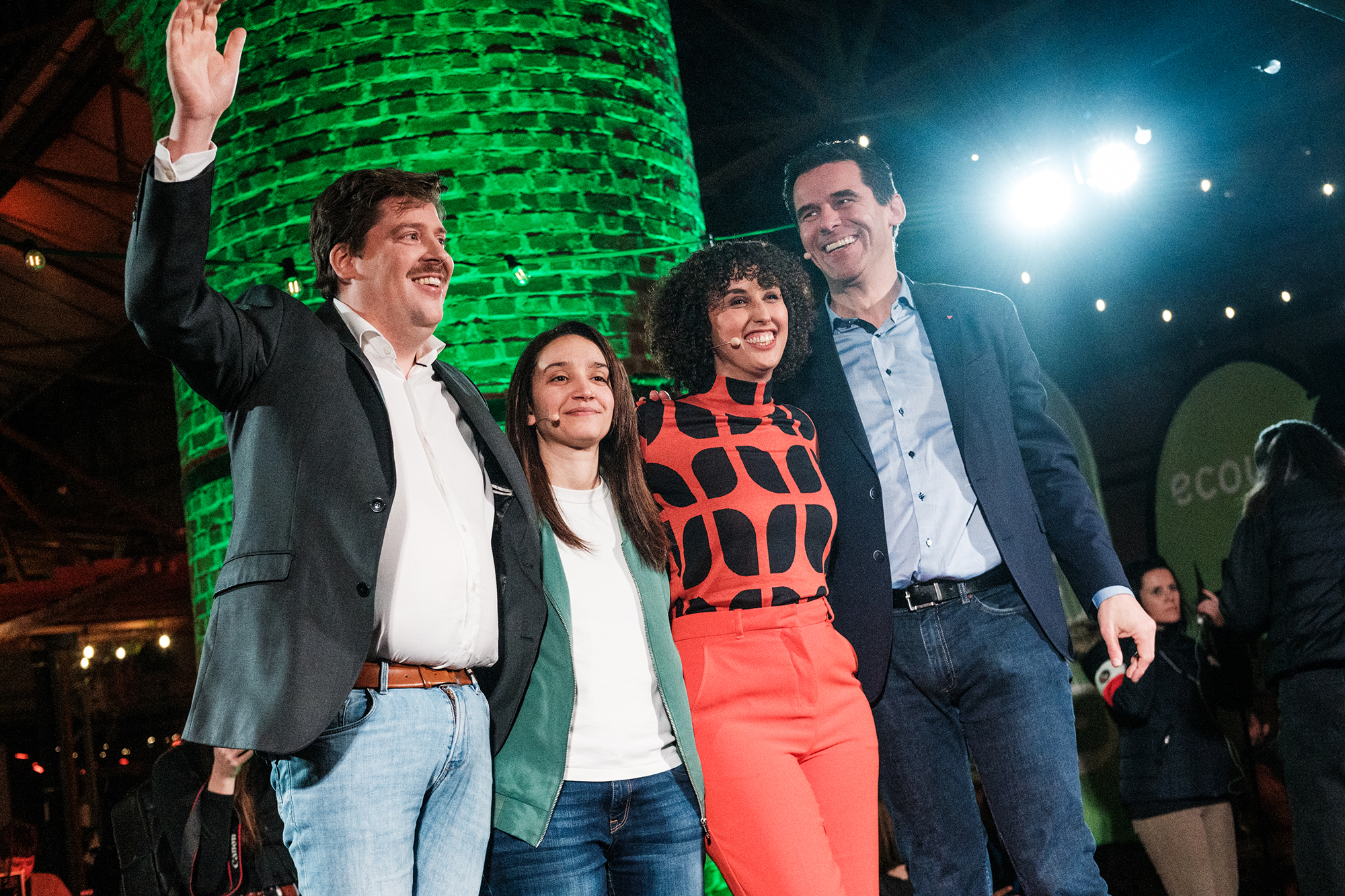 (vlnr.) Die Ecolo- und Groen-Co-Vorsitzenden Jeremie Vaneeckhout, Rajae Maouane, Nadia Naji und Jean-Marc Nollet