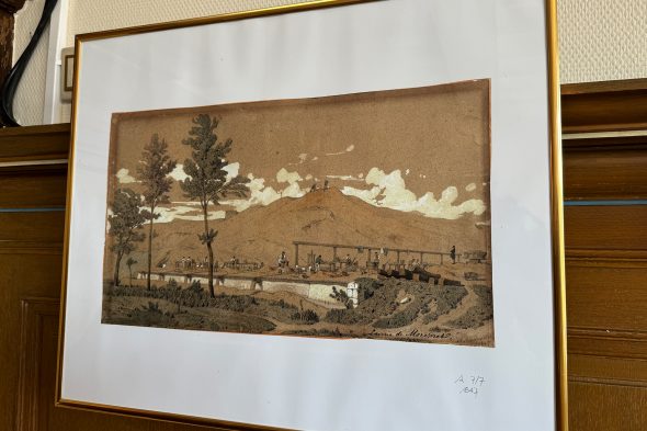 Ausstellung über Kelmis im Park-Café: Aquarell von Adolphe Maugendre, der Kelmis um 1850 gemalt hat