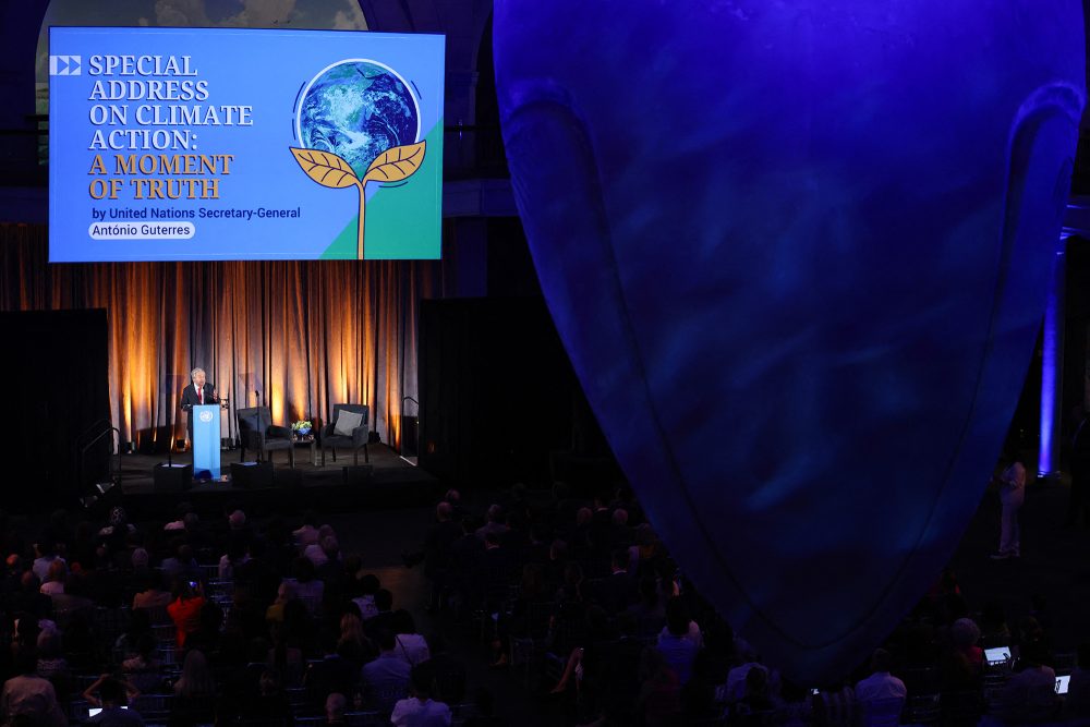 UN-Generalsekretär Antonio Guterres hält am Weltumwelttag, dem 5. Juni 2024, im American Museum of Natural History in New York eine Sonderansprache zum Klimaschutz