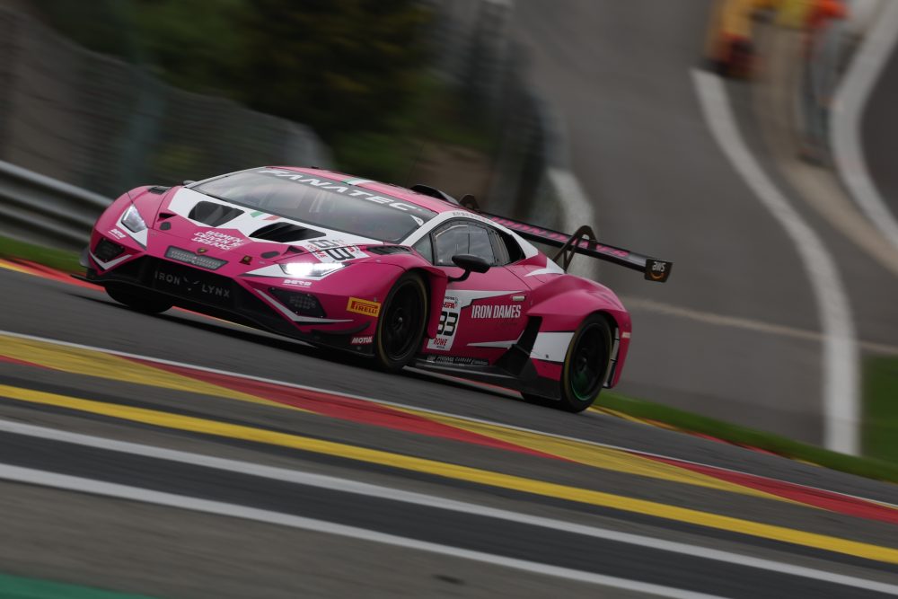 Der Lamborghini Huracan GT3 EVO2 der Iron Dames beim Testtag in Spa-Francorchamps am 21. Mai