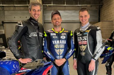 Die Fahrer des Teams DDB Lux Moto Racing: Kevin Kaut, Michael Ghilardi und Yves Lindegger