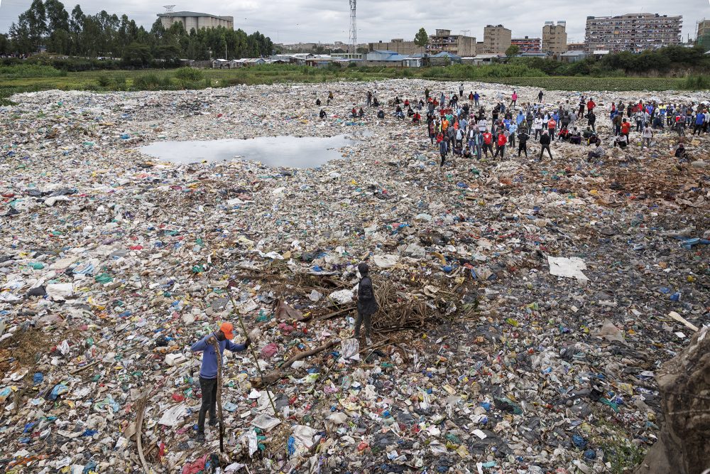 Freiwillige suchen auf einer Müllhalde im Mukuru-Slum in Nairobi nach Opfern des Serienmörders