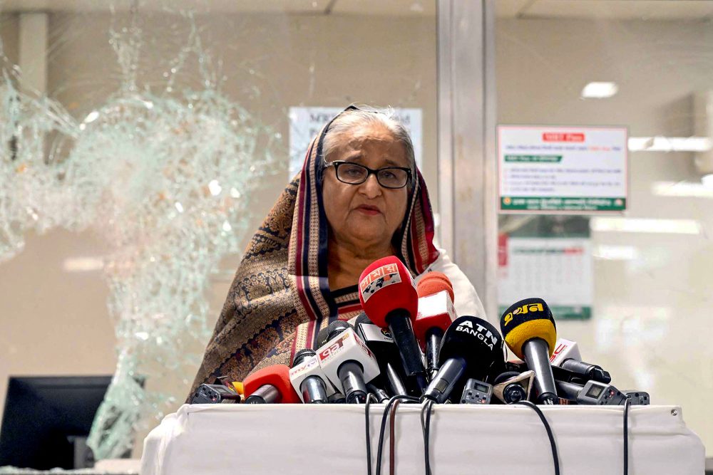 Bangladeschs Premierministerin Hasina Wajed am 25. Juli bei einem Pressestatement