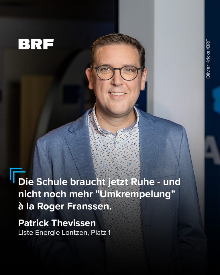 Patrick Thevissen (Liste Energie Lontzen - auf dem Bild steht folgendes Zitat: "Die Schule braucht jetzt Ruhe. Sie braucht nicht noch mehr 'Umkrempelung' à la Roger Franssen."