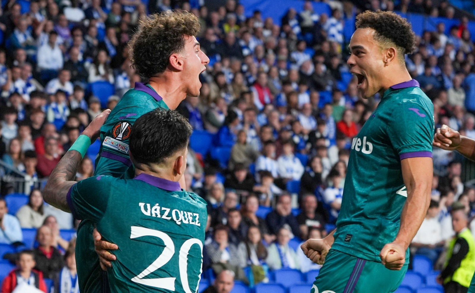 Anderlecht's Theo Leoni celebrates after scoring during a soccer match between Belgian team RSC Anderlecht and Spanish team Real Sociedad, Thursday 03 October 2024 in San Sebastian, Spain, on the second day of the UEFA Europa League tournament. BELGA PHOTO JOMA GARCIA I GISBERT