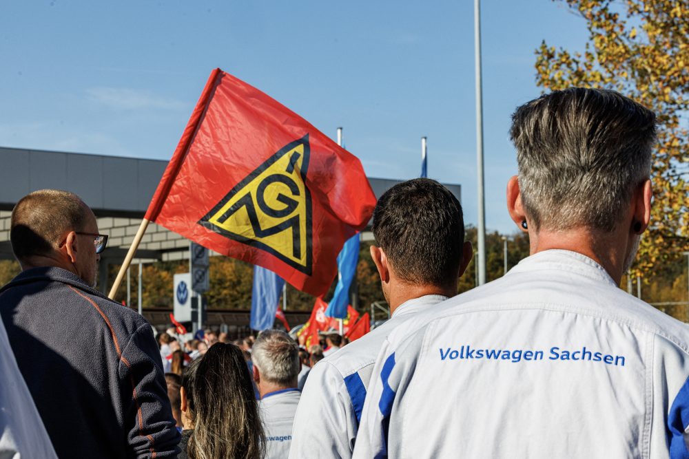 Protest bei Volkswagen in Zwickau am Montag