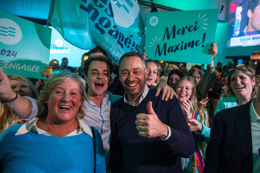 Maxime Prévot bei der Wahlparty von Les Engagés in Namur