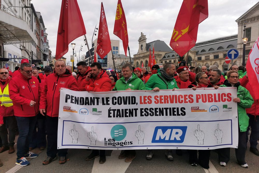 Gewerkschaftsprotest in den Straßen von Namur