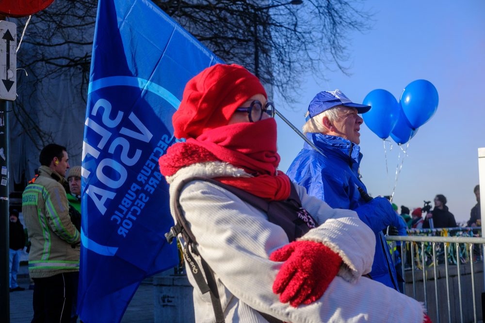 CGSLB-Gewerkschaft bei einer Demonstration