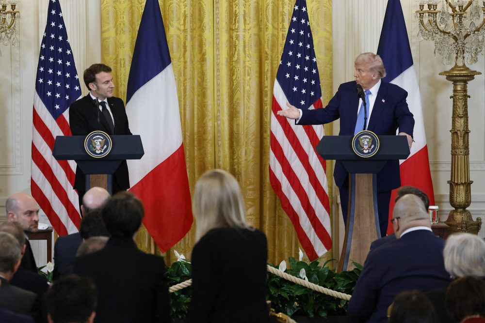 Emmanuel Macron und Donald Trump bei der Pressekonferenz nach ihrem Treffen im Weißen Haus