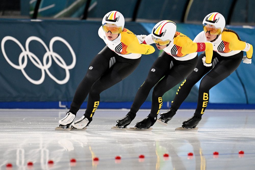 Fran Vanhoutte, Isabelle van Elst und Sandrine Tas in der Team-Verfolgung