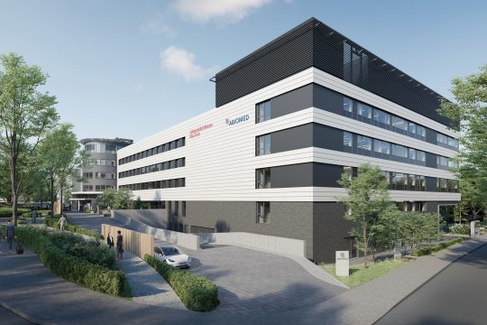 Eine Visualisierung zeigt, wie der Neubau des Firmengebäudes aussehen soll