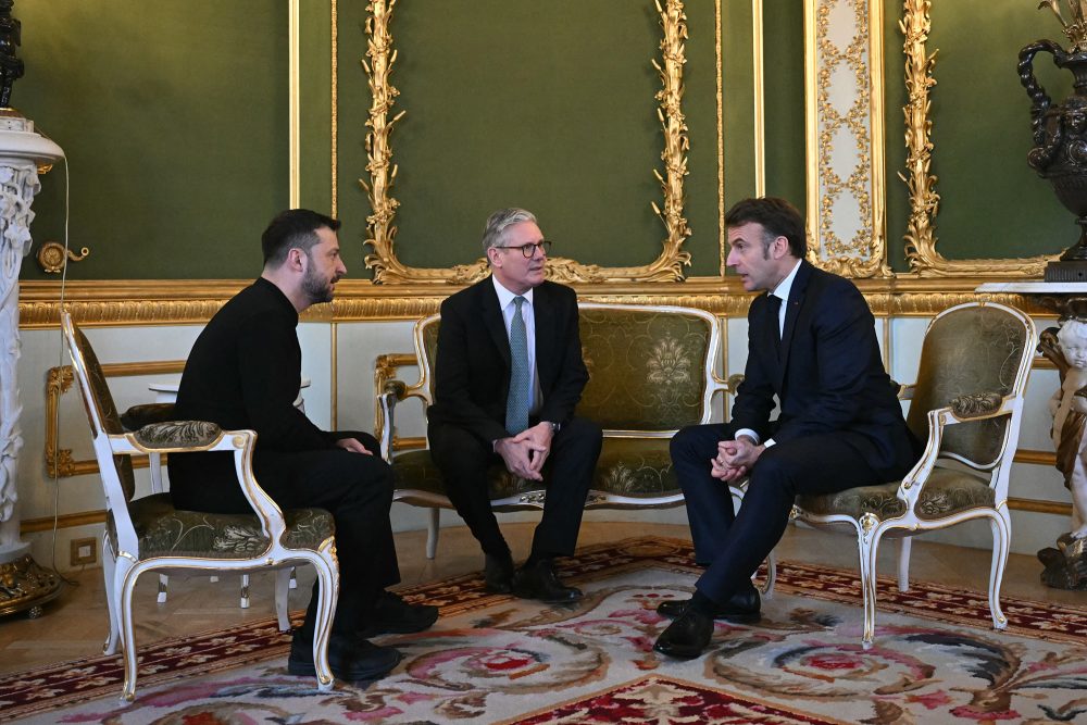 Wolodymyr Selenskyj, Keir Starmer und Emmanuel Macron in London