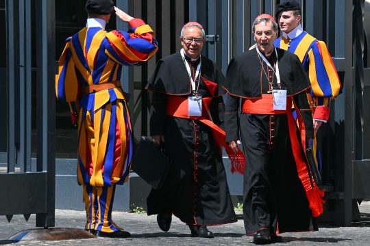 Die kolumbianischen Kardinäle Luis Jose Rueda Aparicio und Ruben Salazar Gomez vor dem Vatikan