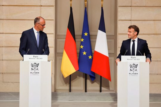 Pressekonferenz des neuen deutschen Bundeskanzlers Friedrich Merz und des französischen Präsidenten Emmanuel Macron
