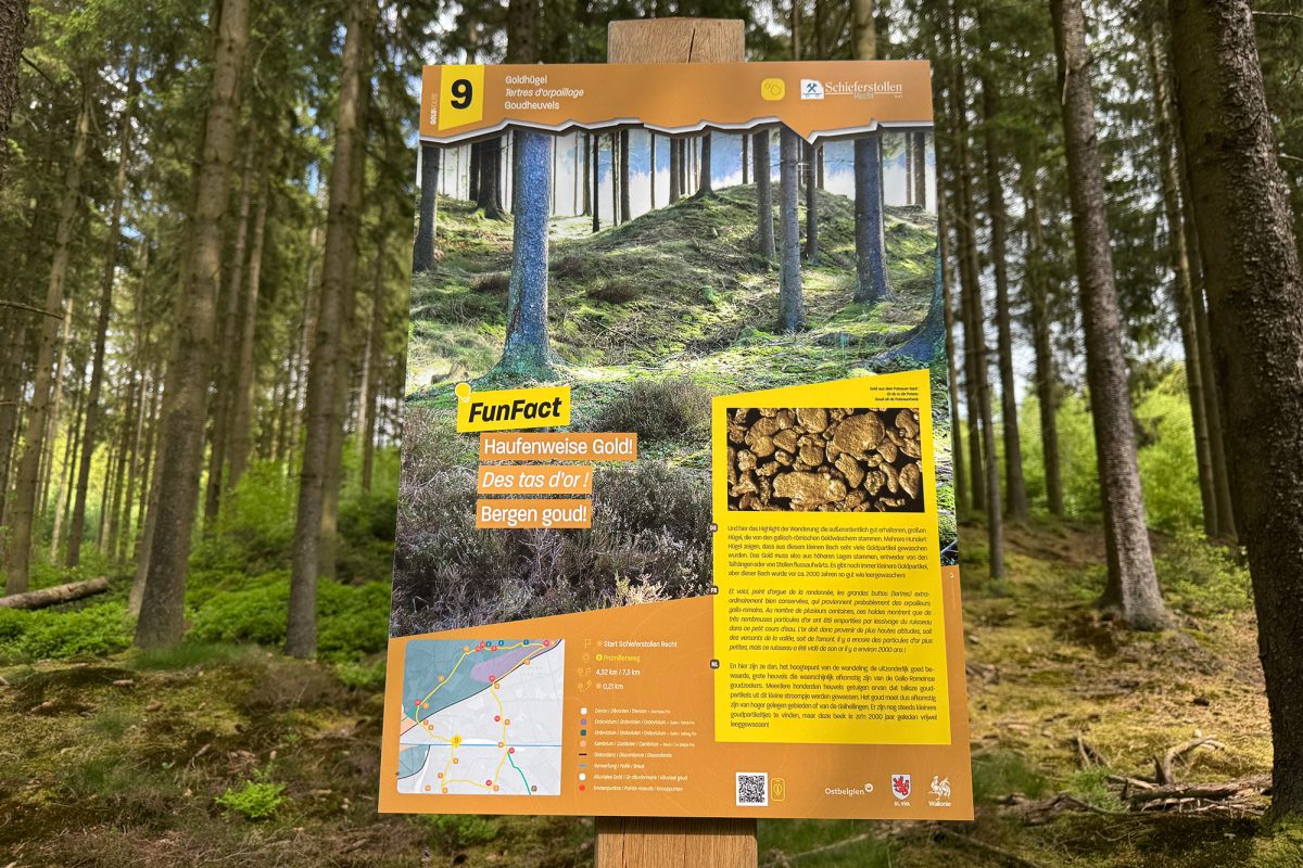 Infotafel an der Goldroute mit Informationen zu den Goldhügeln
