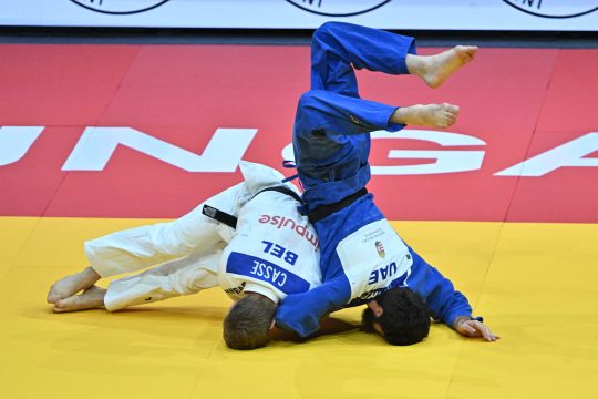 Matthias Casse im Kampf gegen Gadzhimurad Omarov aus den Vereinigten Arabischen Emiraten bei der Judo-WM in Budapest