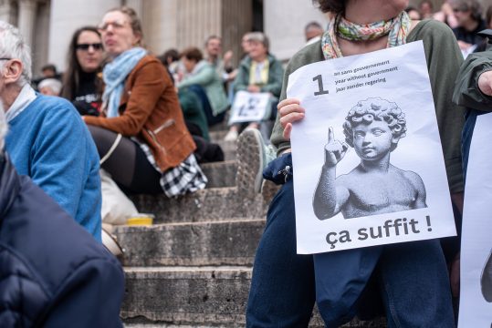 Demonstranten vor der Brüsseler Börse