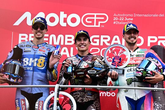 Das Podium beim MotoGP-Rennen von Mugello (vlnr): Alex Marquez, Marc Marquez und Fabio Di Giannantonio