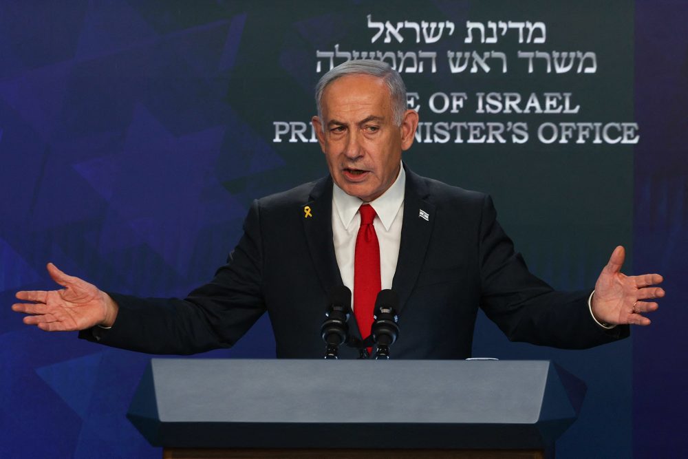 Benjamin Netanjahu bei einer Pressekonferenz in Jerusalem am 21. Mai