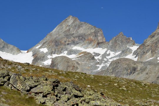 Blick von der Berghütte an der Pointe de Bertol