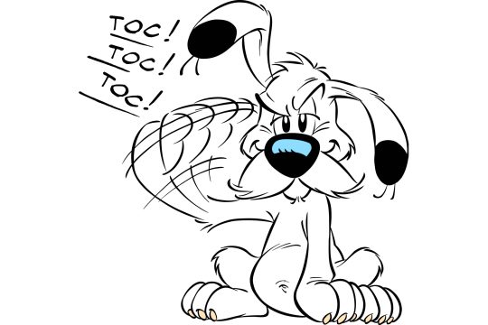 Idefix tippt sich an die Stirn