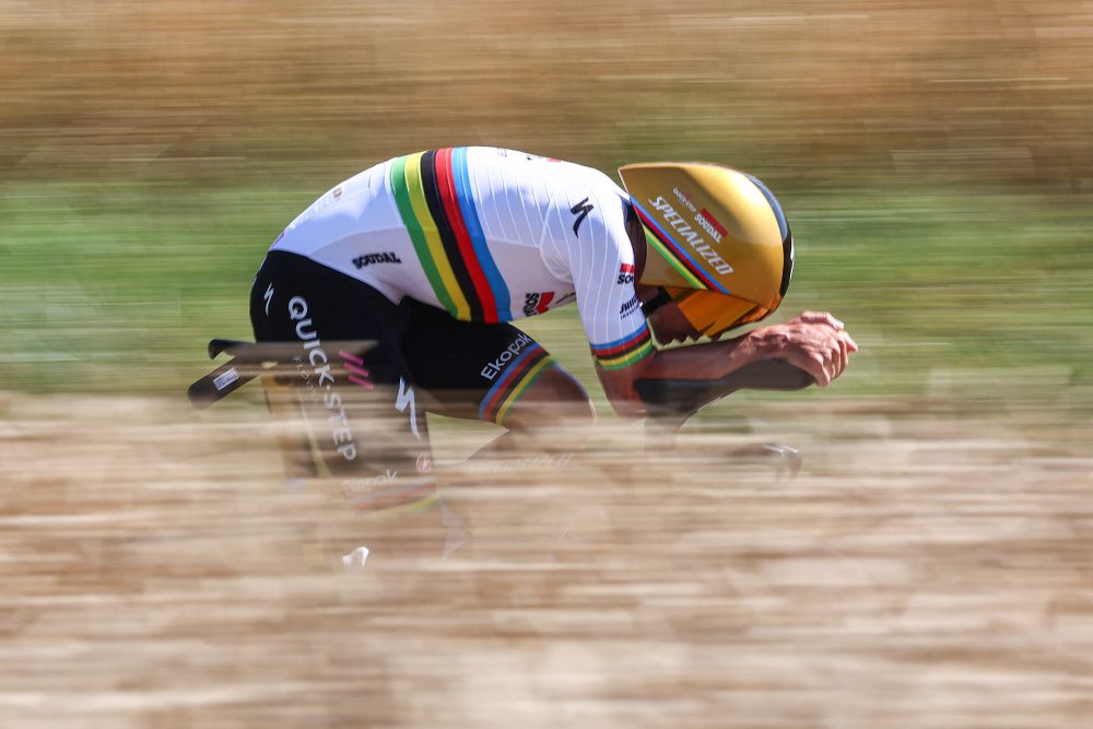 Remco Evenepoel beim Zeitfahren der fünften Etappe der Tour de France