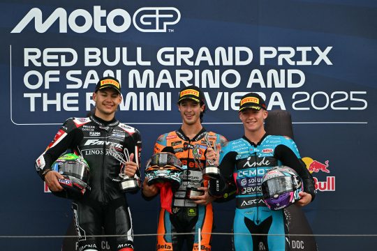 Das Podium beim GP von San Marino (v.l.n.r.): Barry Baltus, Sieger Celestino Vietti und Daniel Holgado