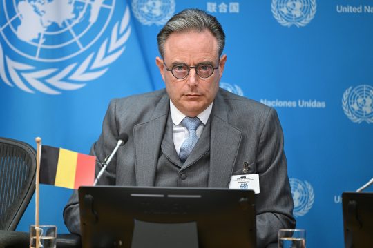 Premierminister Bart De Wever bei einem Pressestatement nach der Palästina-Konferenz im Rahmen der 80. Sitzung der UN-Generalversammlung in New York